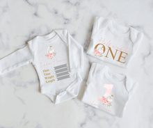 Load image into Gallery viewer, Floral Swan Mini Monthly Milestone Onesie Set
