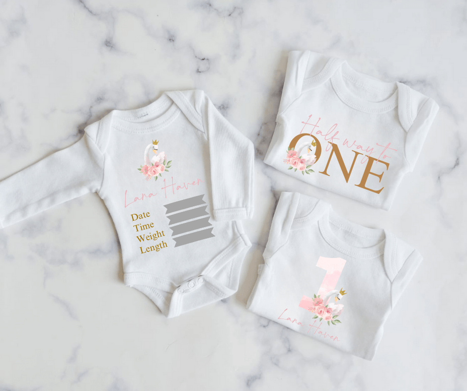 Floral Swan Mini Monthly Milestone Onesie Set