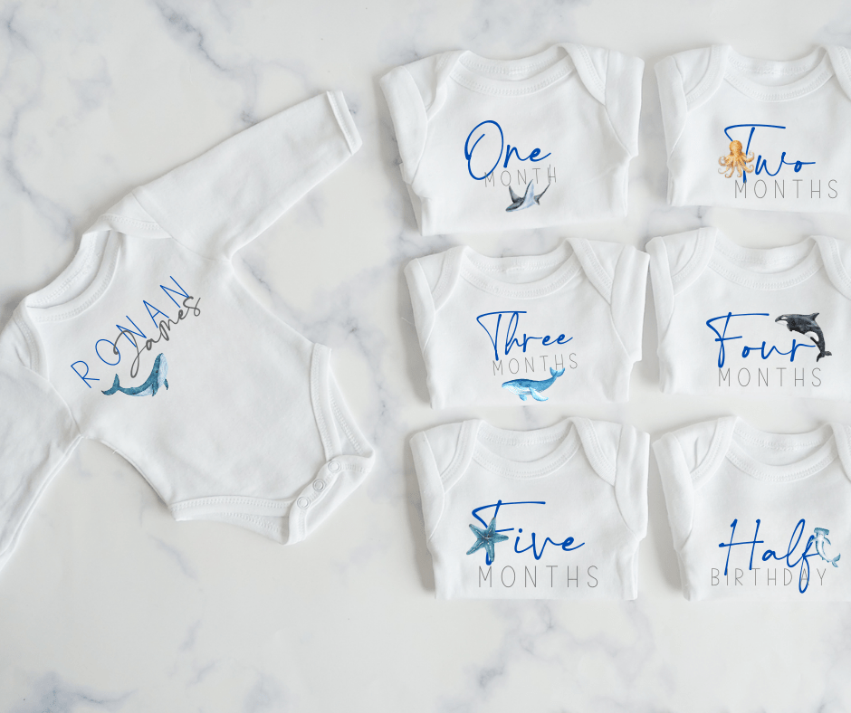 Ocean Monthly Milestone Onesie Set