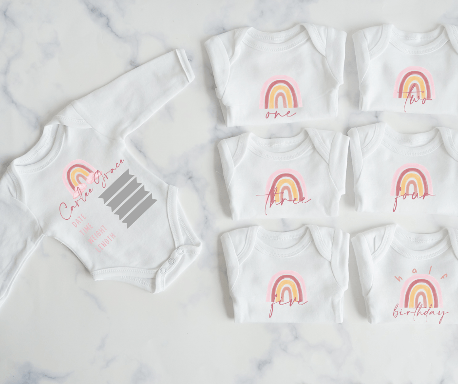 Pink Rainbow Monthly Milestone Onesie Set