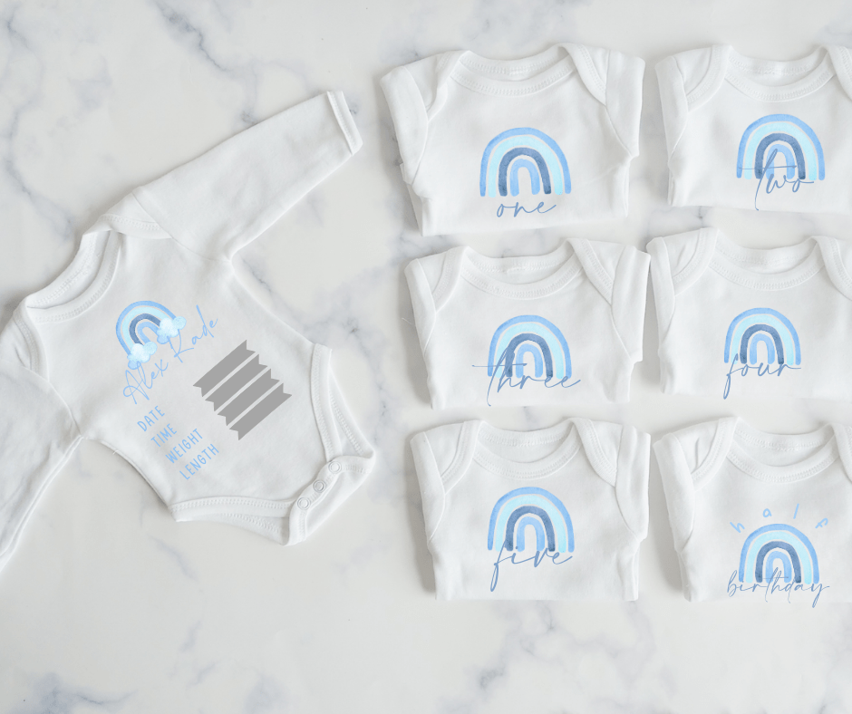 Blue Rainbow Monthly Milestone Onesie Set