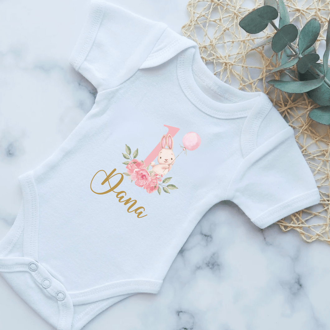 Floral Bunny Birthday Onesie