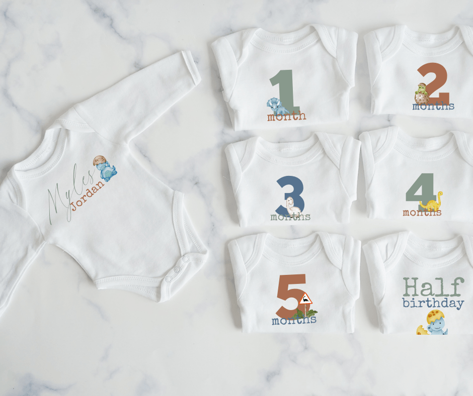 Dinosaur Monthly Milestone Onesie Set