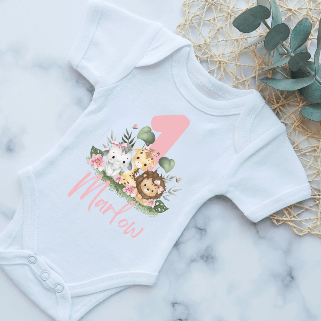 Floral Safari Birthday Onesie