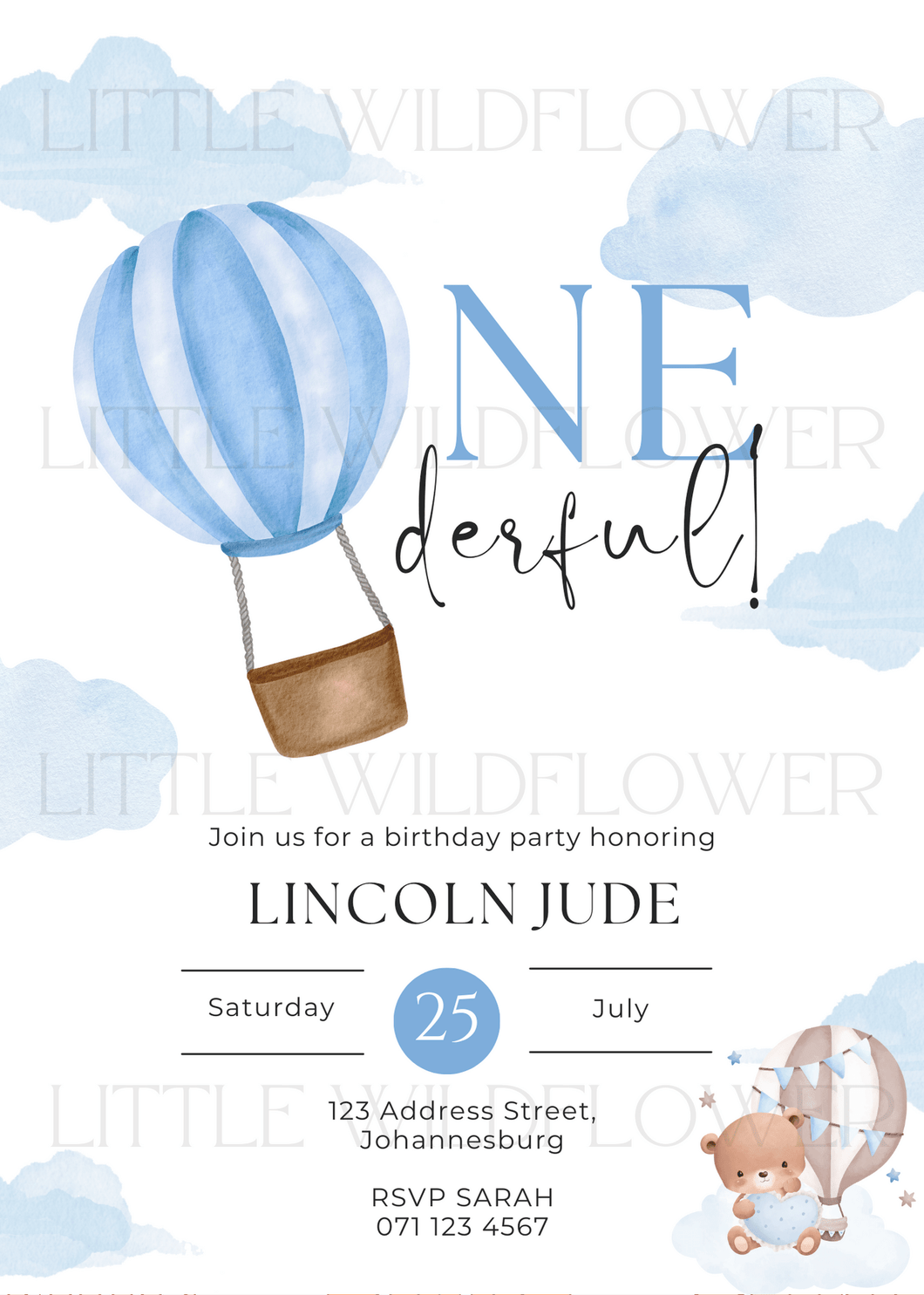 Hot Air Balloon Themed Digital Invitation