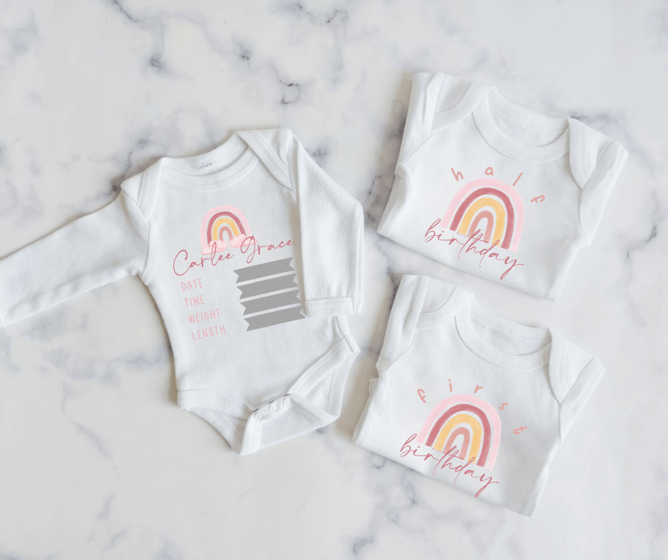 Pink Rainbow Mini Monthly Milestone Onesie Set